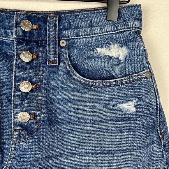 NWOT Madewell Rigid Denim A-Line Mini Skirt in Hughes Wash Button-Front Edition - Picture 5 of 13
